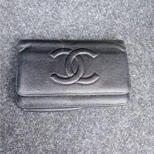 CHANEL Black Quilted Caviar Leather Wallet